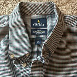 Stafford Men's navy, maroon, Micro-Check Button-Down Shirt